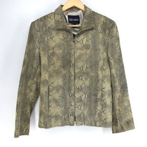 Bernardo Snakeskin Print Leather Full Zip Coat